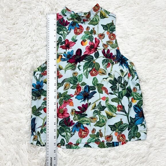 Topshop Light Blue Floral Mock Neck Sleeveless Top Size 6 - Picture 3 of 8